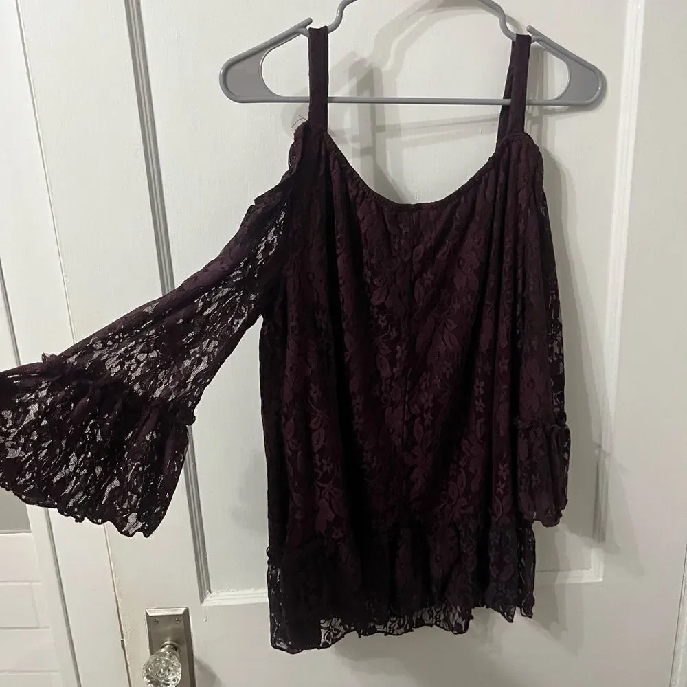 Lane Bryant Black Off the Shoulder Bell Sleeve Blouse